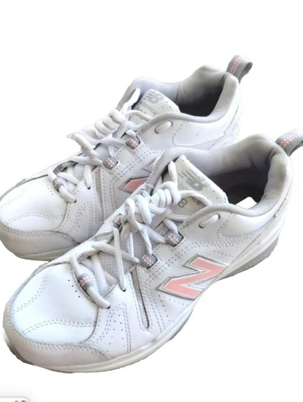 New Balance 608 V5 White Sneakers with Light Pink Accents Sz 6.5